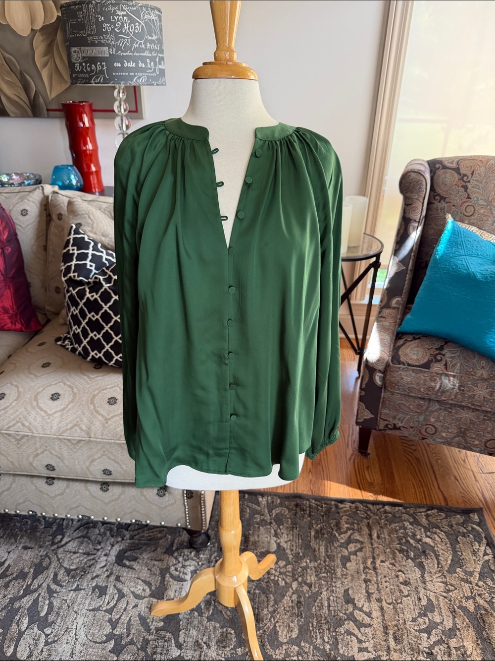 Darling Forest Green Button-Front Blouse